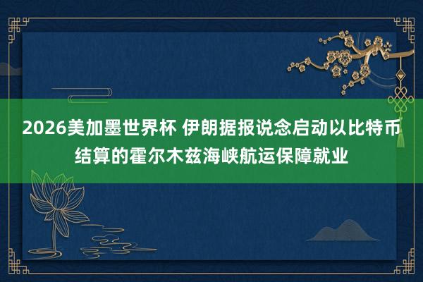 2026美加墨世界杯 伊朗据报说念启动以比特币结算的霍尔木兹海峡航运保障就业