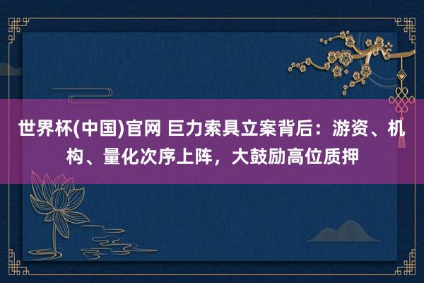 世界杯(中国)官网 巨力索具立案背后：游资、机构、量化次序上阵，大鼓励高位质押