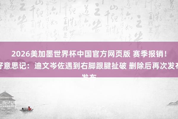 2026美加墨世界杯中国官方网页版 赛季报销！好意思记：迪文岑佐遇到右脚跟腱扯破 删除后再次发布