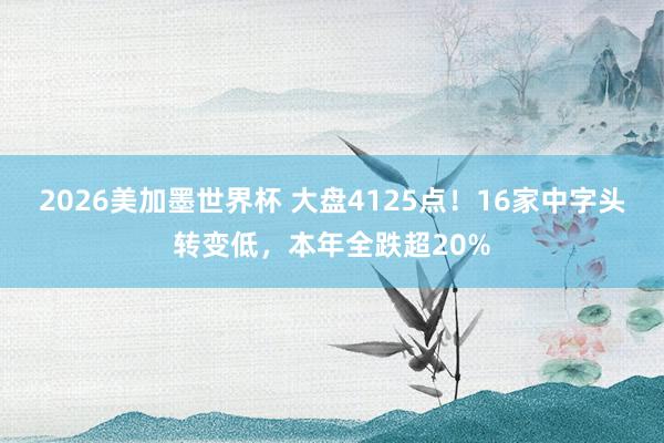 2026美加墨世界杯 大盘4125点！16家中字头转变低，本年全跌超20%
