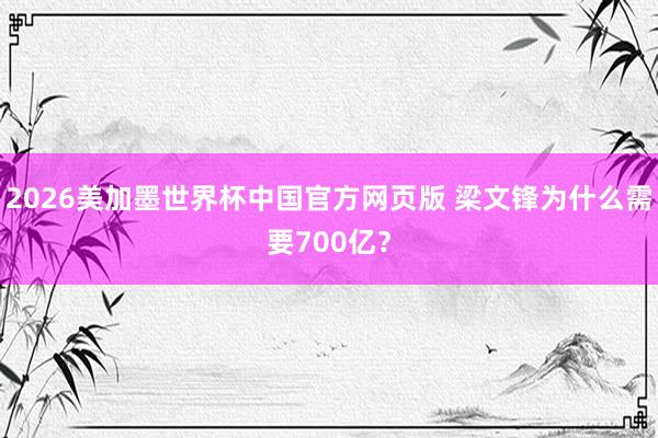 2026美加墨世界杯中国官方网页版 梁文锋为什么需要700亿？