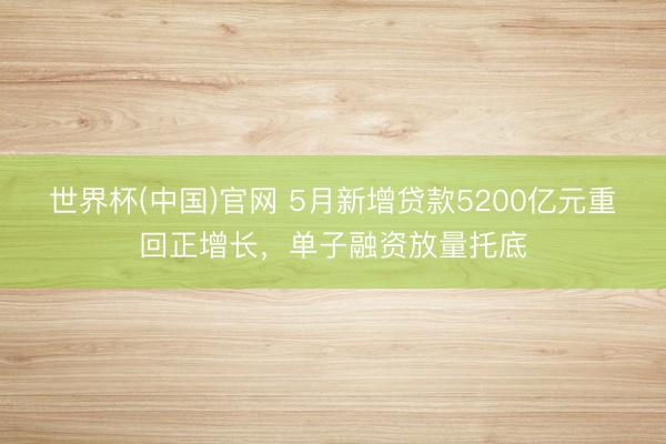 世界杯(中国)官网 5月新增贷款5200亿元重回正增长，单子融资放量托底