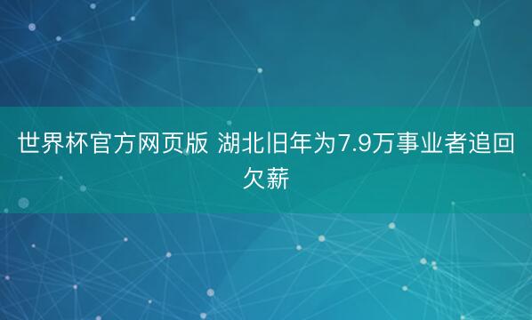 世界杯官方网页版 湖北旧年为7.9万事业者追回欠薪